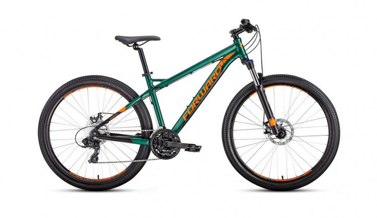 велосипед FORWARD QUADRO 27,5 2.0 disc (27,5" 24 ск. рост 17") 2019-2020, зеленый мат.