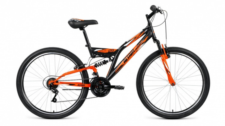 велосипед ALTAIR MTB FS 26 1.0 (26" 18 ск. рост 16") черный / оранжевый матовый 2019