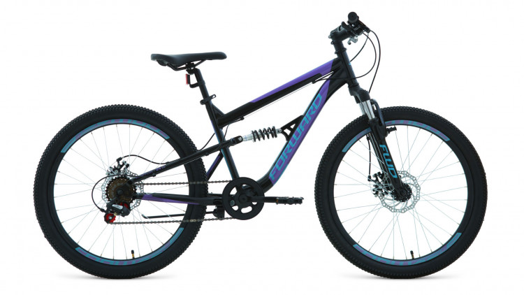 велосипед FORWARD RAPTOR 24 2.0 disc (24" 6 ск. рост 15") 2019-2020, черный/фиолетовый