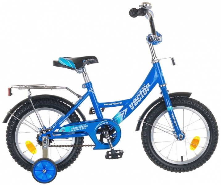 Велосипед 14", Novatrack Vector, синий, тормоз нож., крылья и багажник хром.