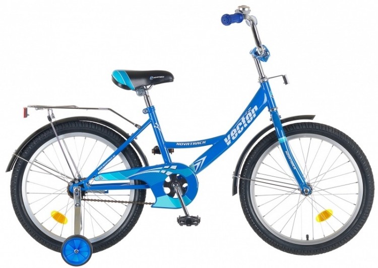 Велосипед 20",  Novatrack Vector, синий, тормоз нож., крылья цвет., багажник хром.