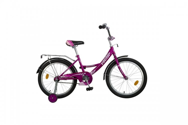 Велосипед 20", Novatrack Vector, фиолетовый, тормоз нож., крылья цвет., багажник хром.
