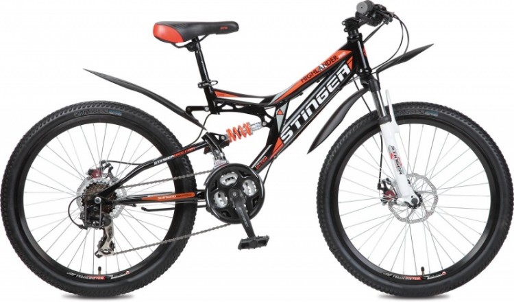 Велосипед 24" Stinger  24", HIGHLANDER 200D 14" ЧЕРНЫЙ  TY10/TX35/EF41 24SFD.HIGH20.14BK6