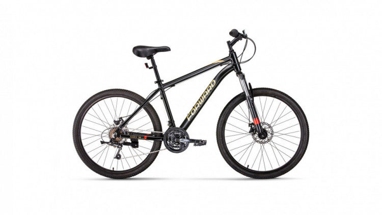 Велосипед FORWARD HARDI 26 2.0 D (26" 21 ск. рост. 16") 2022, черный/желтый