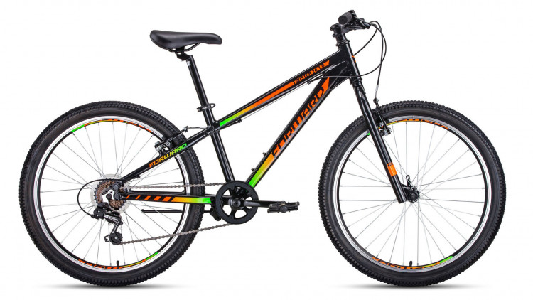 велосипед FORWARD TWISTER 24 1.0 (24" 7 ск. рост 13") 2019-2020, черный/оранжевый