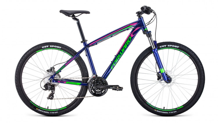 велосипед FORWARD NEXT 27,5 3.0 disc (27,5" 24 ск. рост 19") 2019-2020, темно-фиолетовый/светло-зеленый