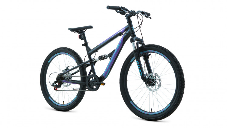 Велосипед FORWARD RAPTOR 24 2.0 disc (24" 6 ск. рост 15") 2020-2021, черный/фиолетовый